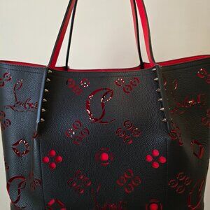 Christian Louboutin CABAROCK Perforated Logo Spiked Leather Tote
